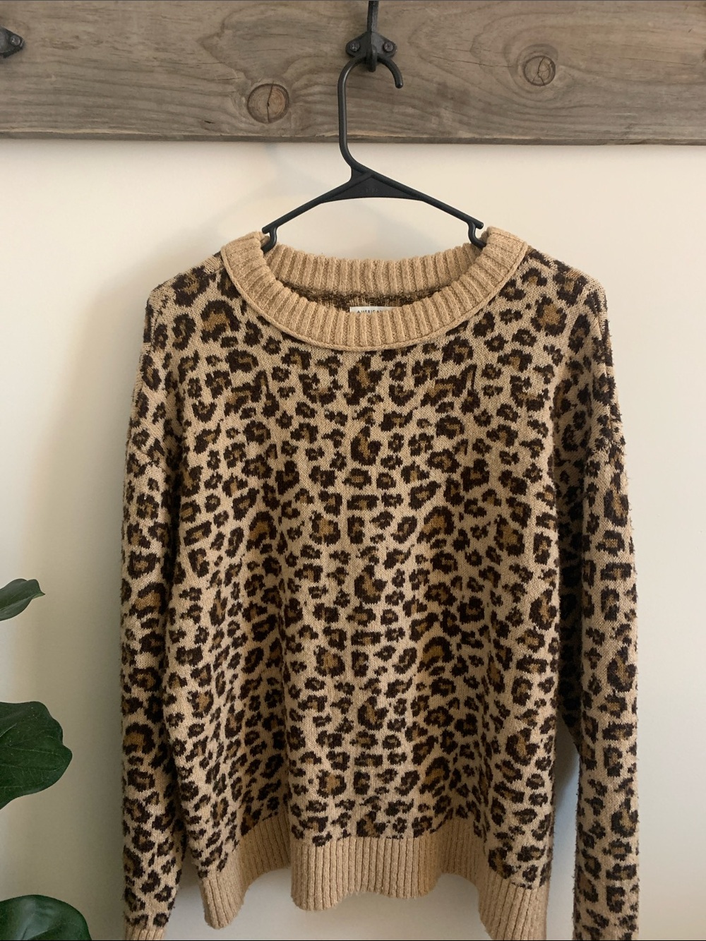 American Eagle Outfitters Leopard Print Crewneck Sweater - Beige & Brown